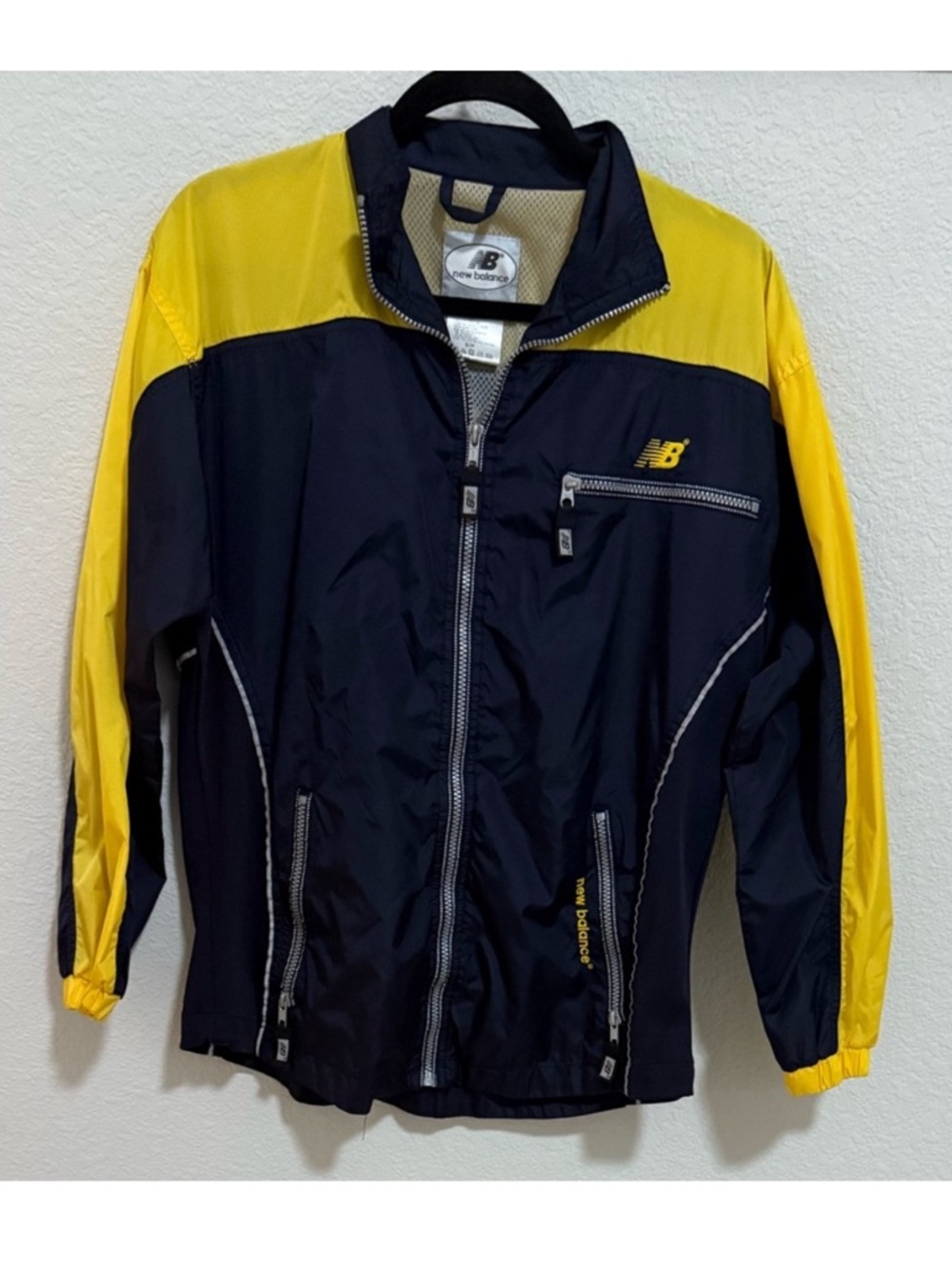New Balance Vintage Windbreaker Track Jacket Size Small Blue Yellow Ripstop Zip